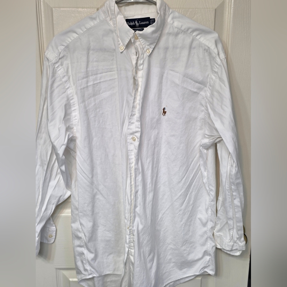 Ralph Lauren Men's White Button-Down Oxford Shirt with Pony Logo